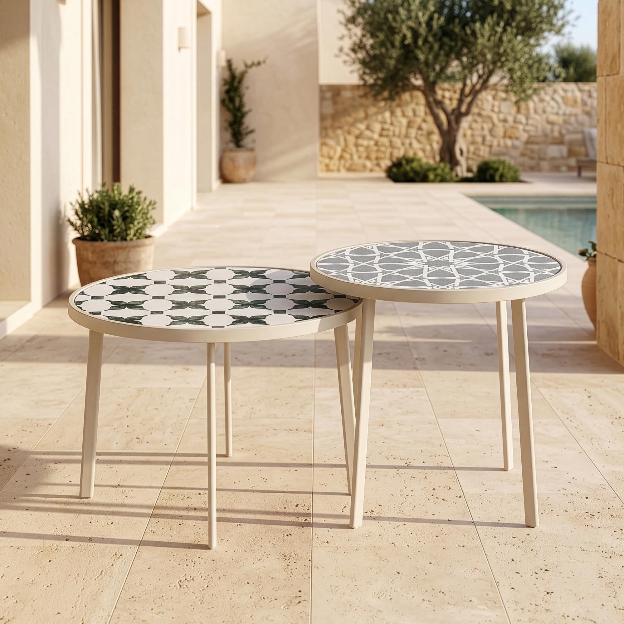 casa.pro Couchtisch Outdoor wetterfest 2er Set Faeto Glasplatte Champagne