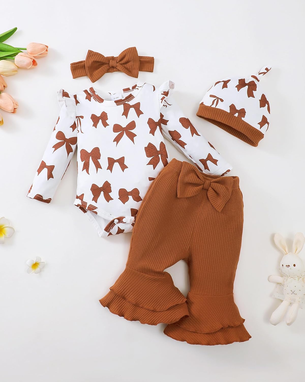 Renotemy Preemie Newborn Baby Girl Clothes Infant Romper Fall Winter Outfits Gifts for Girls Cute Bell Bottoms Pant Sets - Image 3