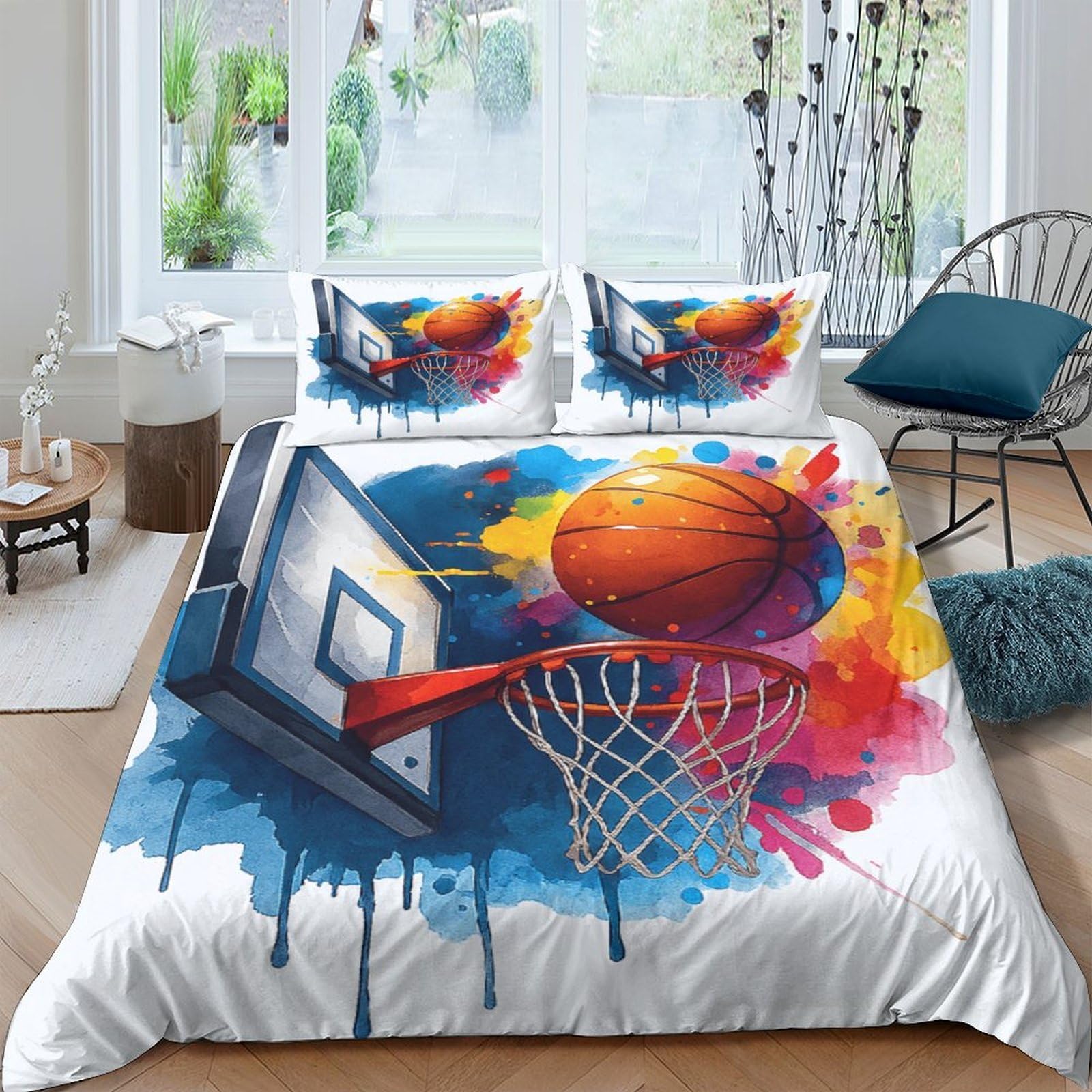 UNRXJZLVM Basketball Print Microfiber Duvet Set Teen Bedding