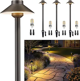 Gardenreet Brass Low Voltage Landscape Lighting - 12V Pathway Lights Waterproof, Outdoor Path Light, Antique Bronze, 4 Pack