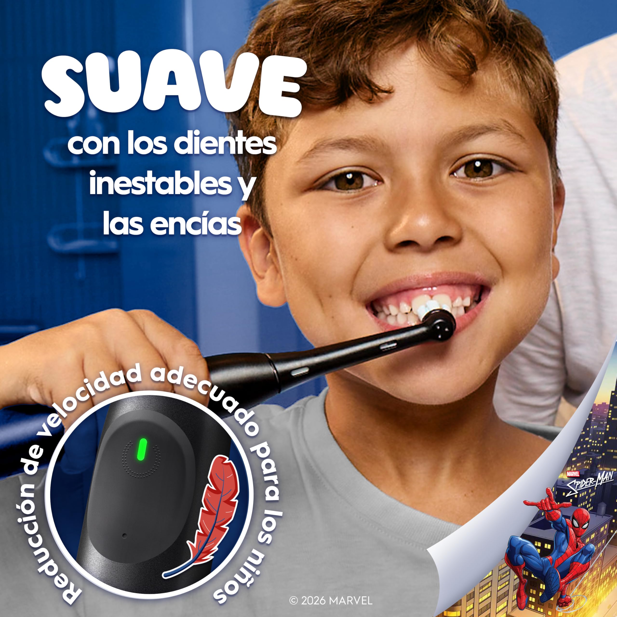 Oral-B iO Kids Marvel Spiderman Cepillo de Dientes Eléctrico para Niños +6 Años - 1 Cabezal y Estuche de Viaje, 3 Modos de Cepillado, Suave con Encías y Dientes Inestables, Cepillo Dental Oral B Niños