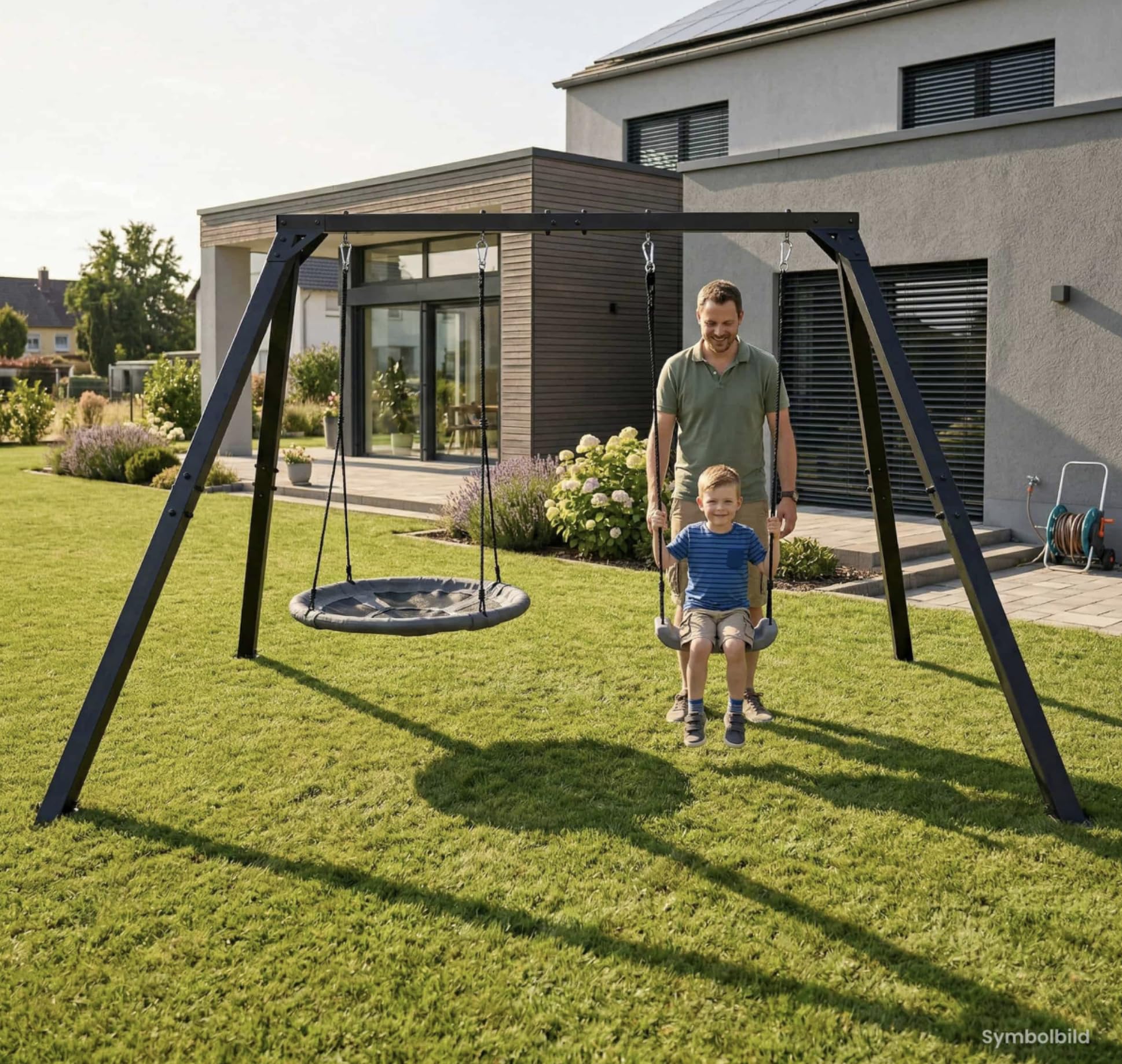 K-Sport: Doppelschaukel Gestell (Metall) I Brettschaukel und Nestschaukeln im Set erhalten I Schaukelgestell bis 200kg belastbar I Outdoor Schaukel I Schaukelgerüst inkl. Bodenanker I Made in EU