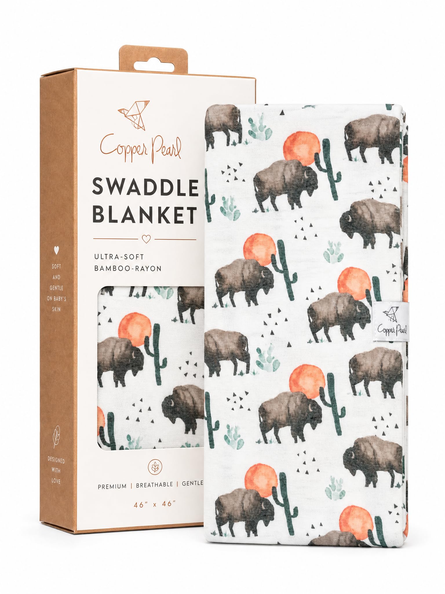 Copper Pearl Swaddle Blankets for Newborns | Soft Stretchy Receiving Blankets for Boys and Girls | Large 46 x 46 Inch Baby Blankets | Lightweight and Breathable Swaddles | Bison