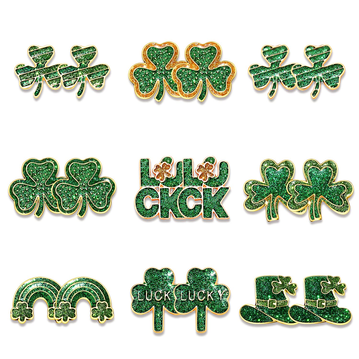 6/9Pairs St.Patrick's Day Stud Earrings for Women Glitter Shamrock Earrings Irish Green Leaf Hat Letter Luck Stud Earrings St.Patrick's Day Accessory