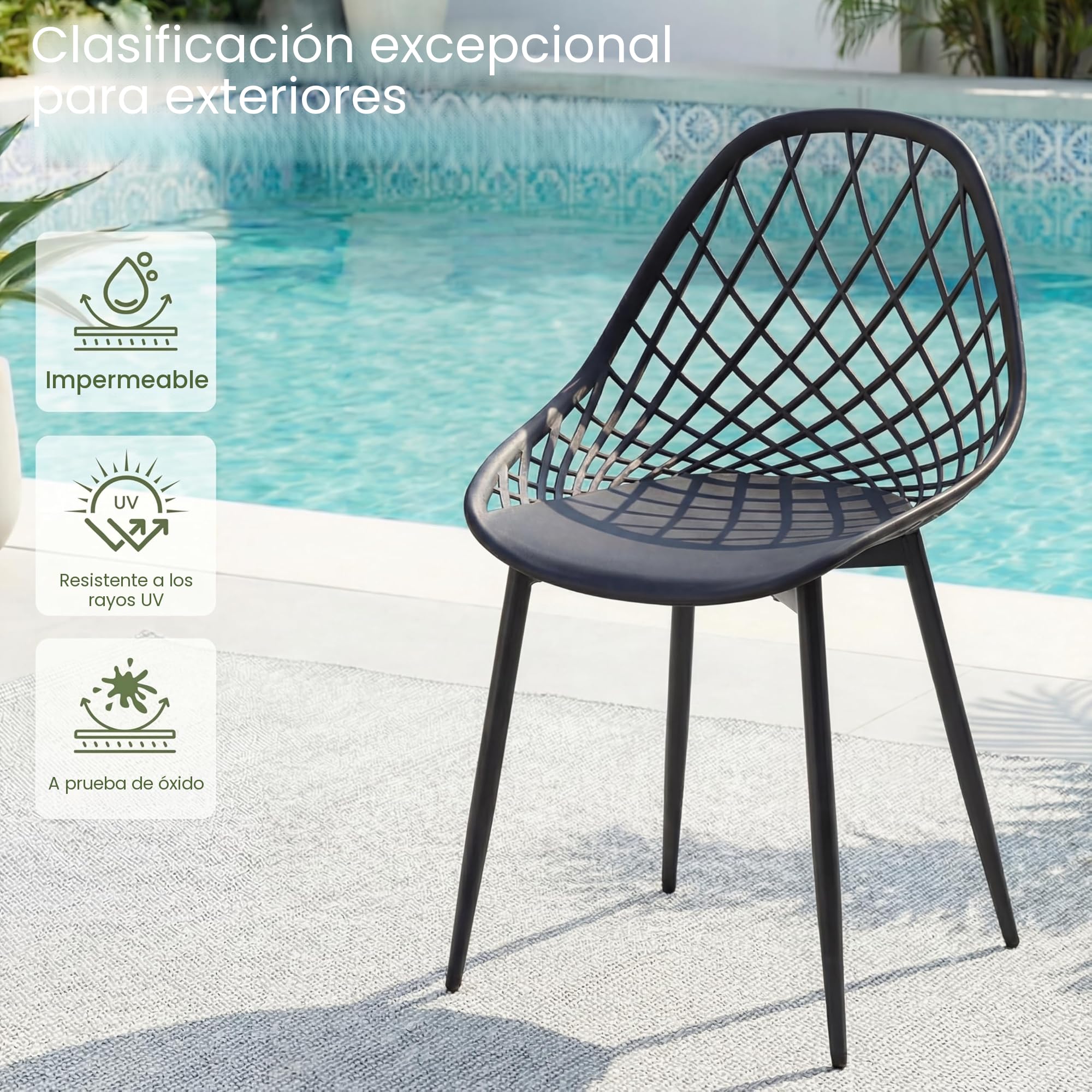 buybyroom Sillas Jardin Exterior, Juego de 6 Sillas Terraza Exterior con Patas de Metal y Respaldo de Plástico Ergonómico, para Jardín,Terraza,Balcon,Comedor,Reuniones, Salon, Recepción, Negras