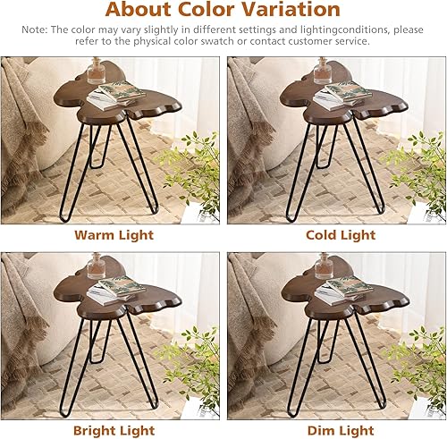 Miniatura 9 de Mesa auxiliar decorativa de mariposa, parte superior de madera MDF marrón nogal y patas de horquilla negras, mesa auxiliar pequeña y moderna, 21.75