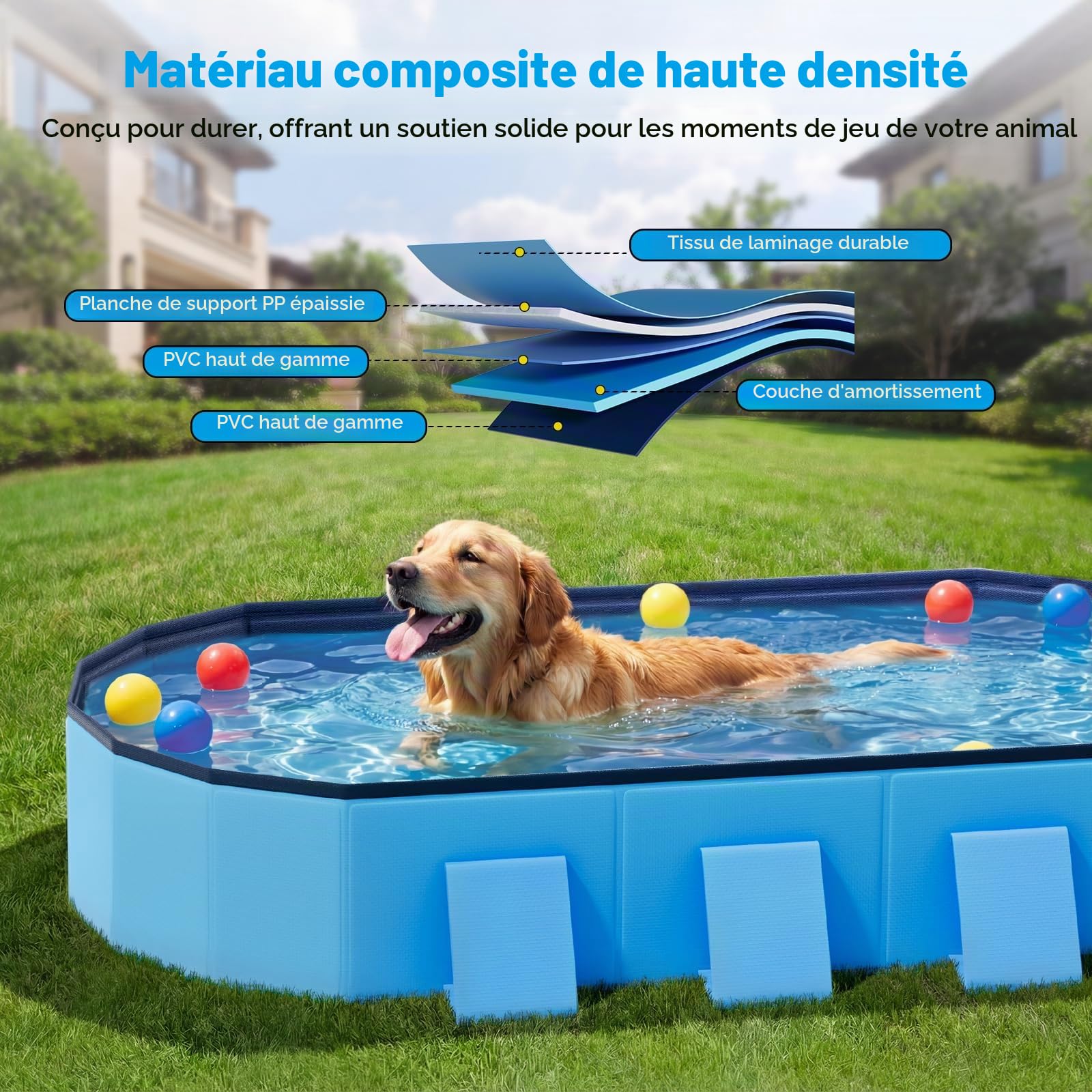 Piscine Chien Pliable, Piscine pour Chien 180cm en PVC
