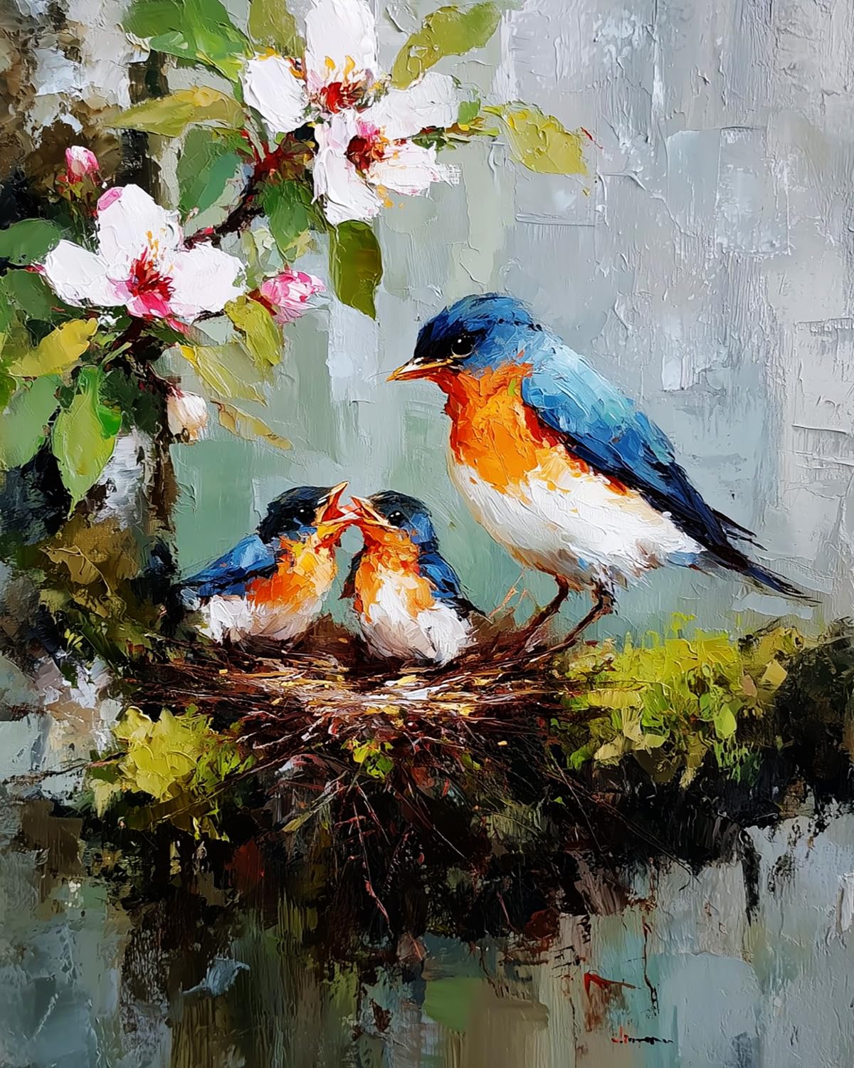Liubaishi Multicolour Paint By Numbers For Adults, 16X20 Inch Acrylic Canvas Painting Kit, Spring Nest Birds With Blossoms, Unframed