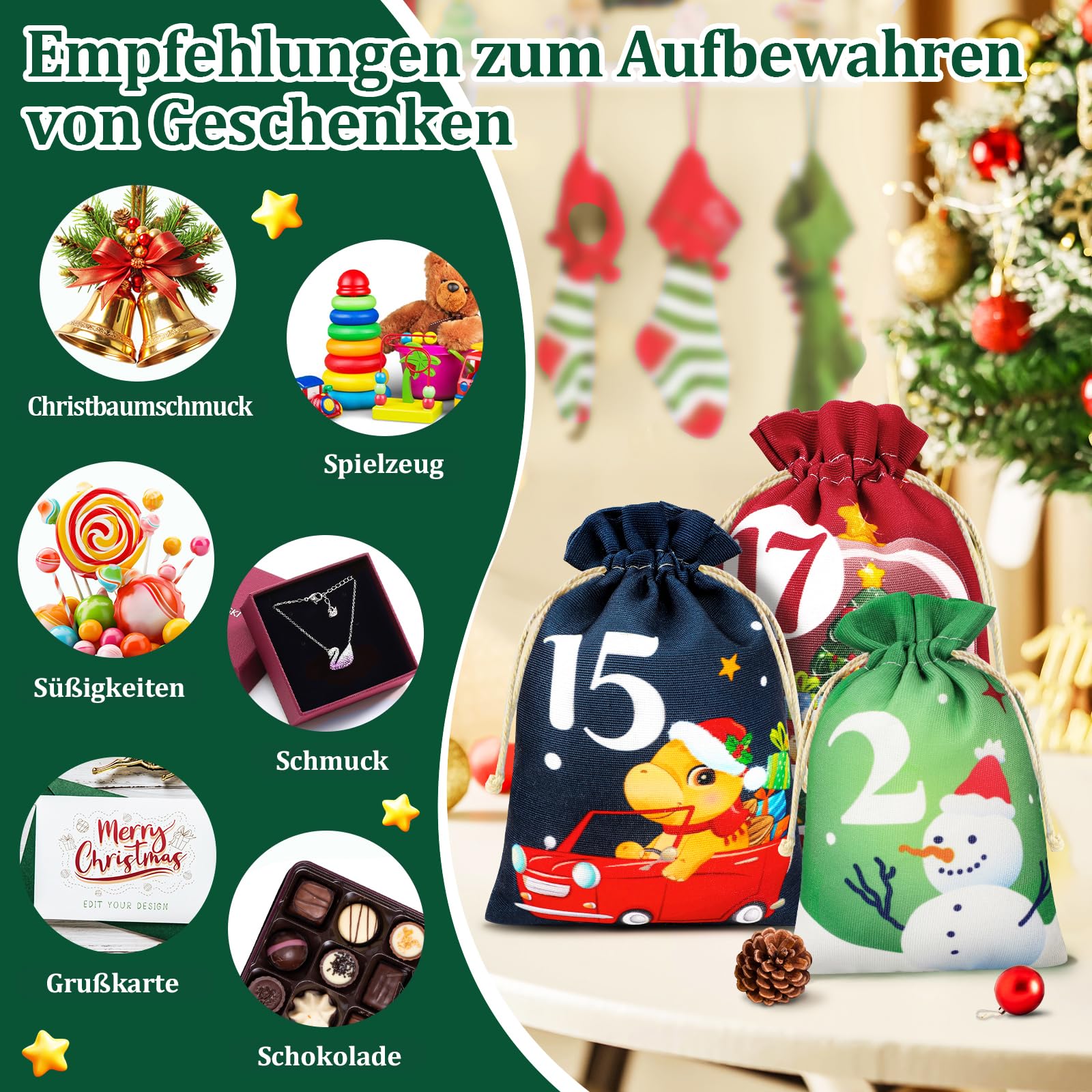 Adventskalender Zum Befüllen - 24 Stoffbeutel Mit Holzklammern Für Weihnachten