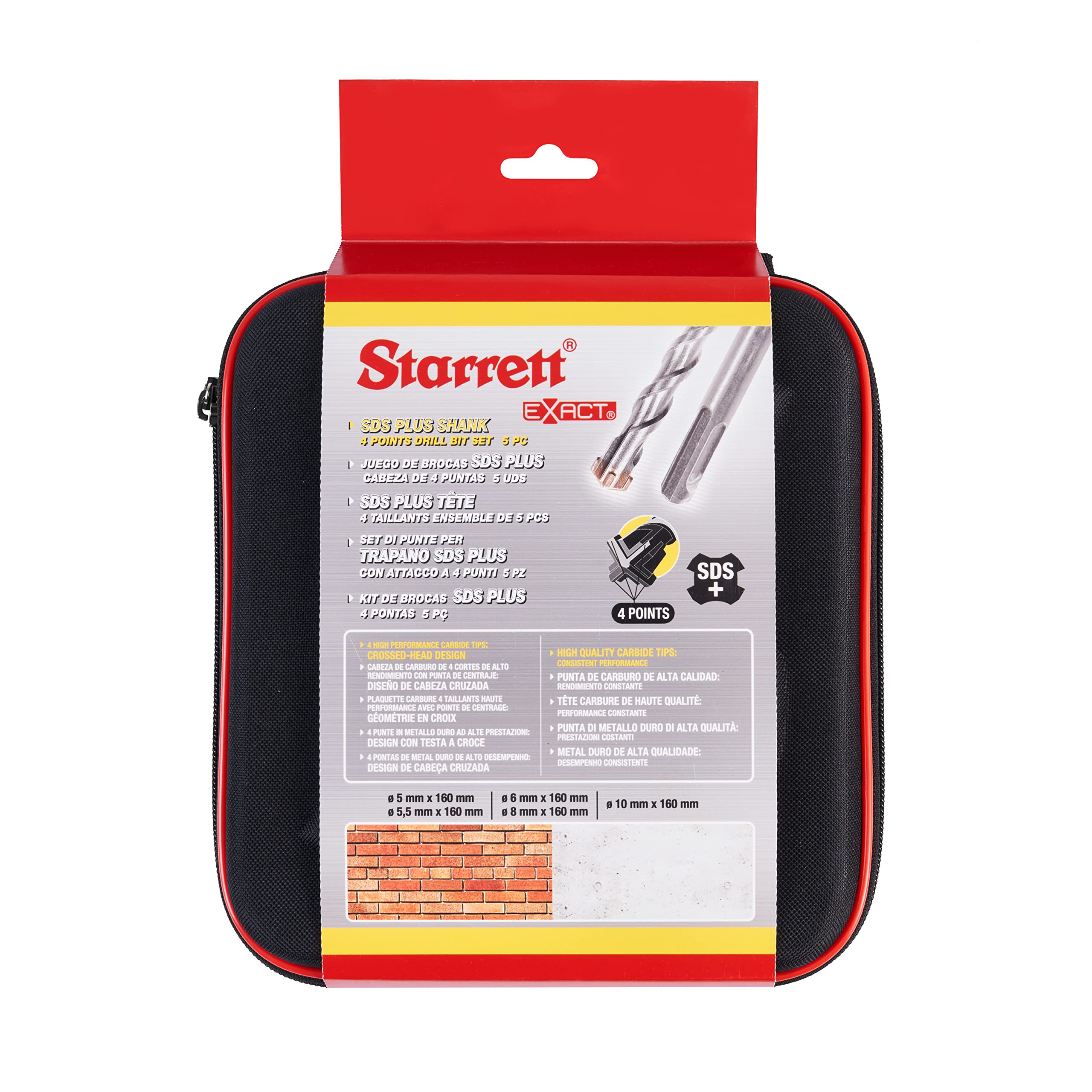 Starrett SDS Plus - Kit di punte per trapano KBPXK05 PGM approvato in metallo duro a 4 punte punte per martello per flauto in calcestruzzo