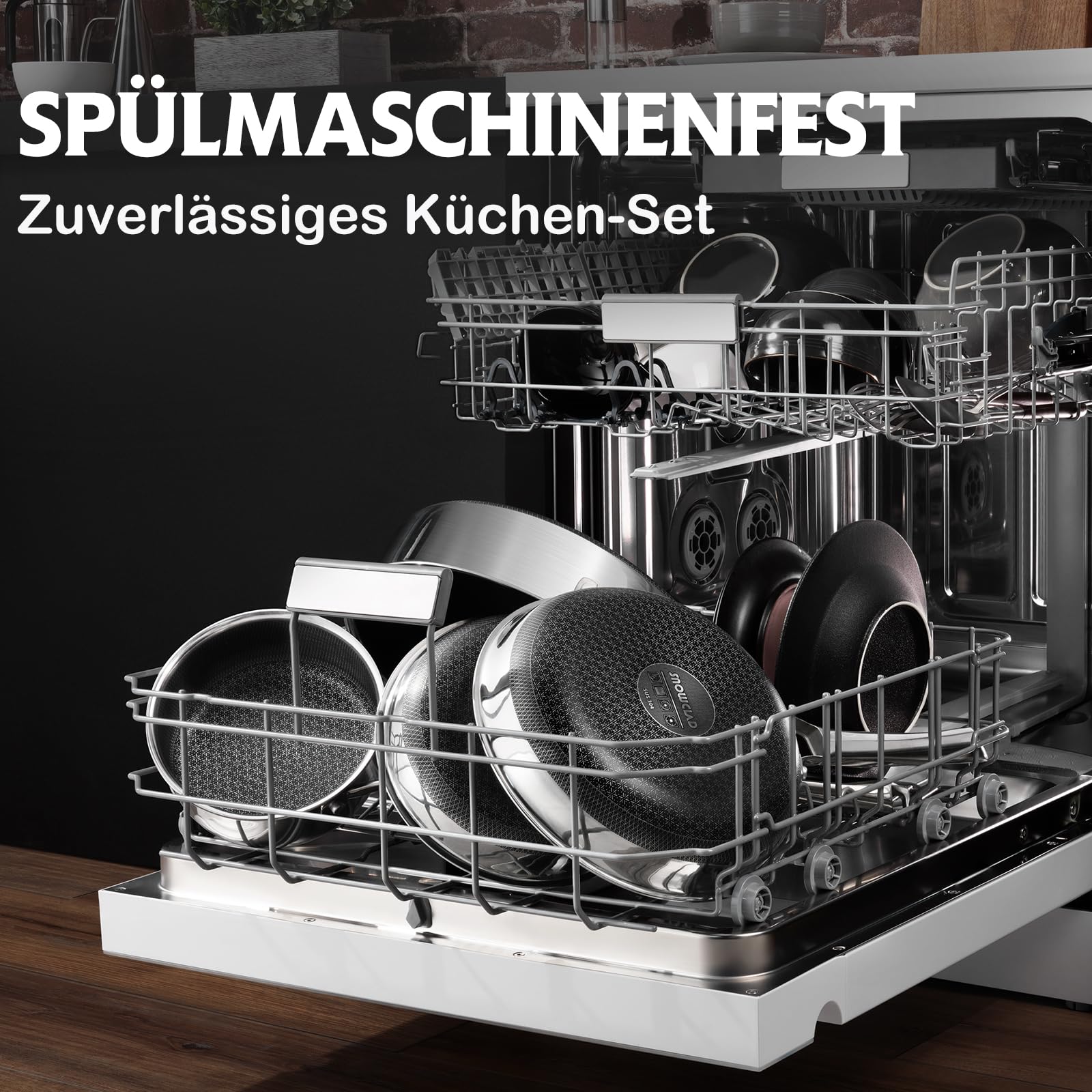 Topfset Edelstahl 10-teilig, Induktions Töpfe Set mit Antihaft, 20&24cm Bratpfanne, 1,5&2,5L Stielkasserolle, 5,8L Kochtopf, 2,8L Sautepfanne, Topfset für Alle Herdarten, Ofen & Spülmaschinengeeignet