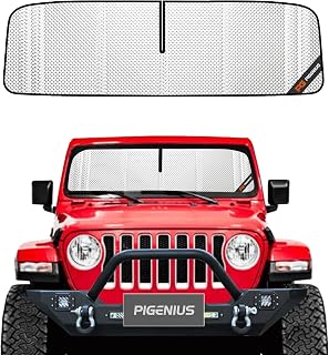 Windshield Sun Shade for Jeep Wrangler 2018-2025; Jeep Gladiator 2020-2025. Full Coverage Rearview Mirror Shade for Ultimate Protection
