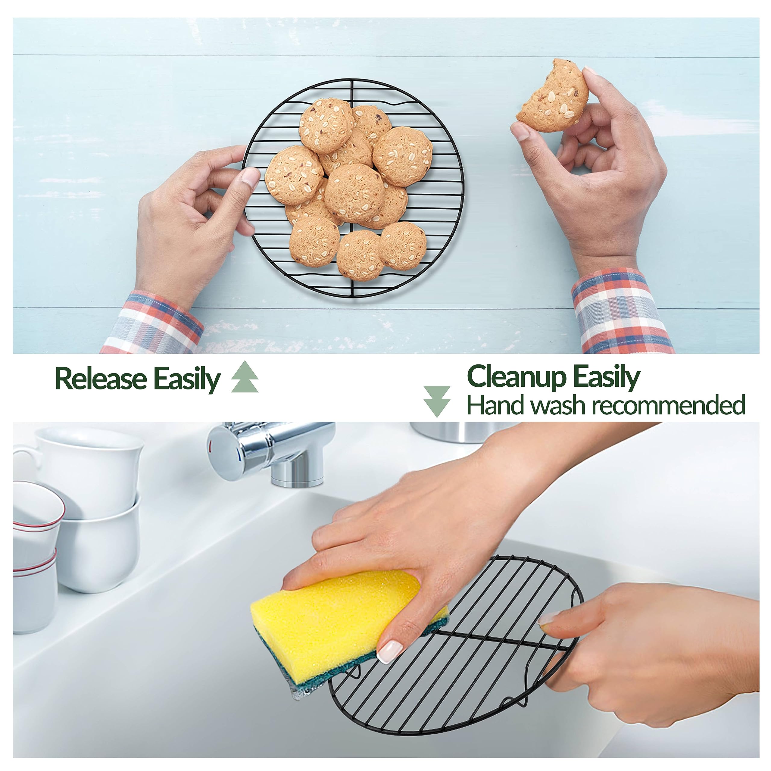 Estante de enfriamiento redondo, estante pequeño de 7.5 pulgadas para asar con núcleo de acero inoxidable y revestimiento antiadherente, para cocinar al vapor, enfriar, saludable y resistente, 6