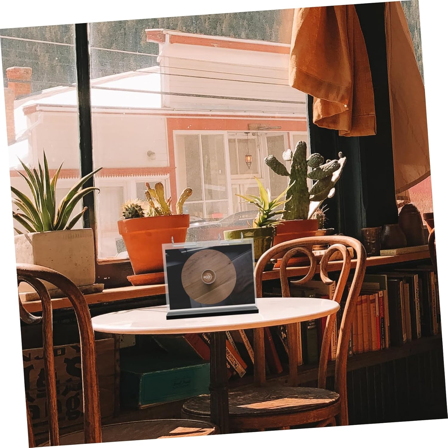 Mobestech Double-sided Menu Display Stand with Page Flipping Card Sleeves Wooden and Acrylic Table Sign Holder for Restaurants Cafes and Tea Shops