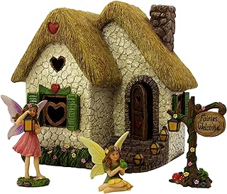 PRETMANNS Fairy Garden Ornaments - Fairy Houses for the Garden - Fairy House with Fairy Figures for Fairy Garden - Fairy Garden Accessories with Garden Fairies & Fairy Sign