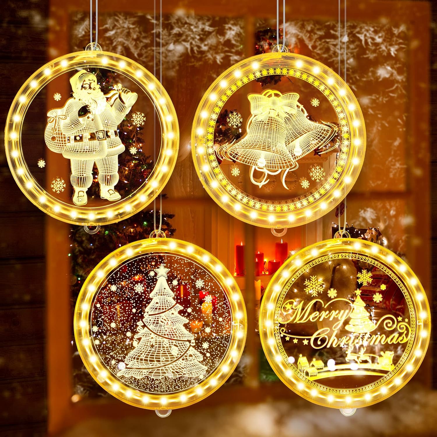 4 Pieces Christmas Window Light Decorations Indoor Outdoor