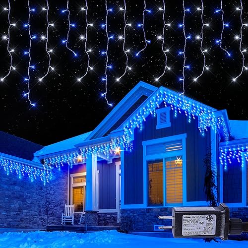 Miniatura 7 de Hopolon Luces LED de carámbano de Navidad de 33 pies, 360 L, impermeables, 8 modos de iluminación, con 60 gotas, luces de Navidad para bodas,
