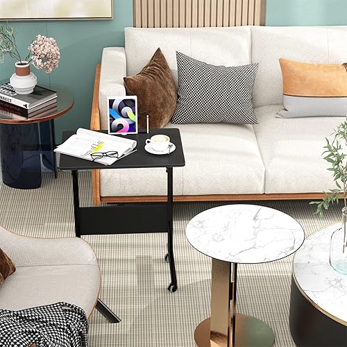 Miniatura 53 de SogesGame Mesa auxiliar de 31.5 pulgadas con ruedas, mesa auxiliar de aperitivos con ruedas, mesa auxiliar móvil fácil de montar para laptop, roble,