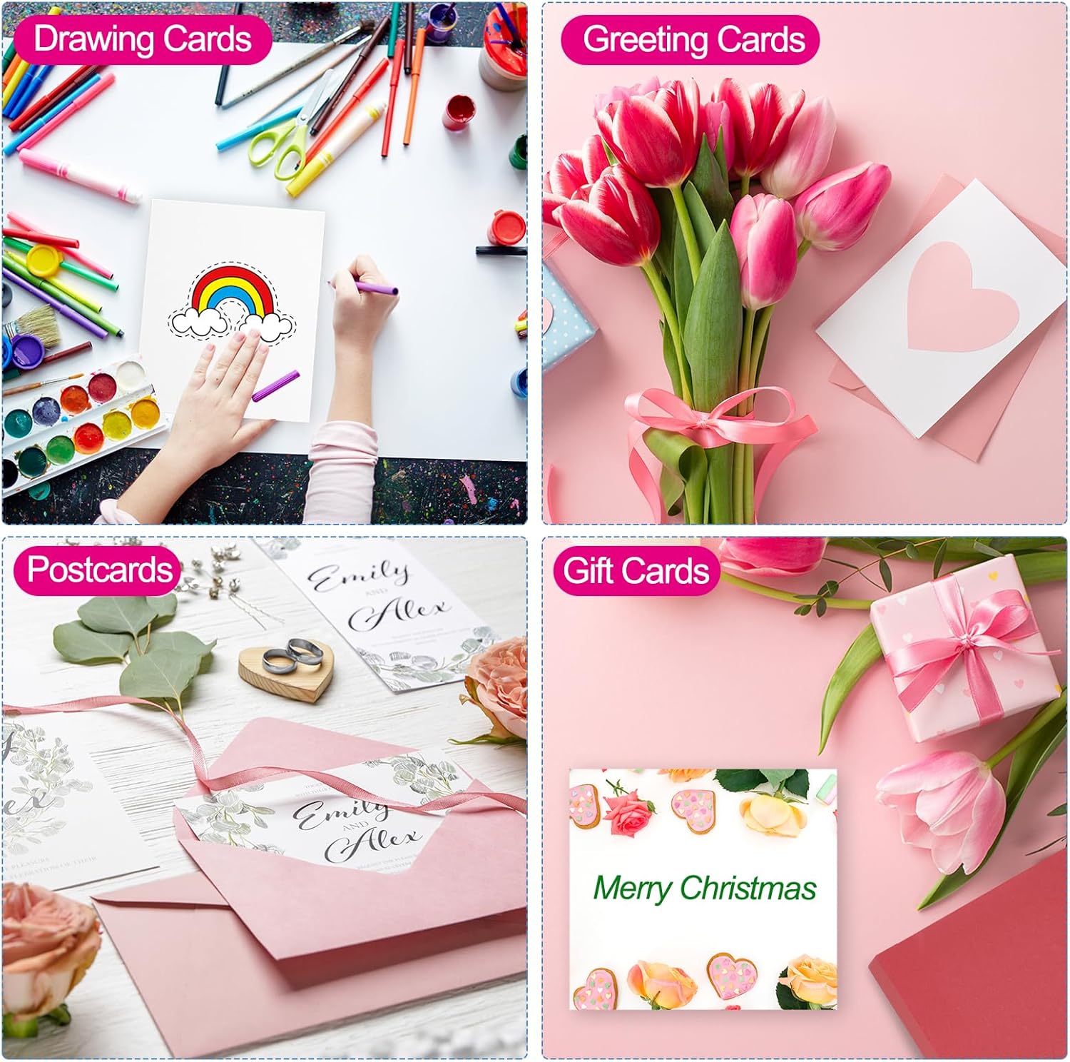 PATIKIL 60 Sets Pure Cotton Watercolor Cards 140lb/300 GSM Postcards Rounded Corners with Envelopes for Art Painting Creative Thank Notes, 4x6 Inch(White Box)