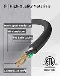25Ft 12 Cord d'extension extérieure de jauge avec 3-Outlets, Cordon d'extension 12/3 de service lourd avec extrémité éclairée, 15A 12AWG 1875W SJTW, ETL Inscrit - Idéal pour Garage, Jardin et Maison, Noir