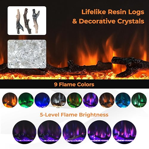 Miniatura 3 de ORALNER Inserto de chimenea eléctrica de 36 pulgadas de ancho, empotrado y montado en la pared con termostato, 9 colores de llama y 5 brillo