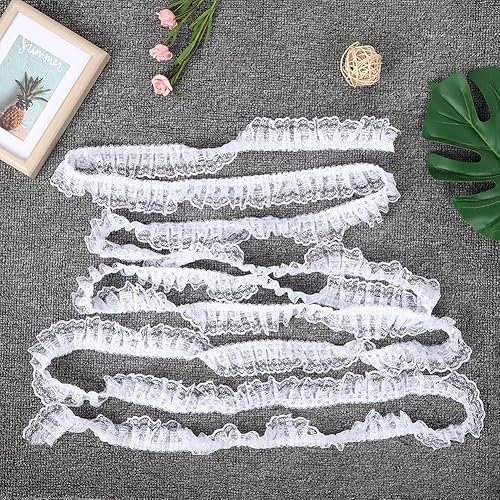 Miniatura 3 de Cinta de encaje DIY, 5 yardas, multicolor, 1.772 in, impresión de puntos, plisados, de malla, de encaje, lentejuelas bordadas, manualidades (blanco)