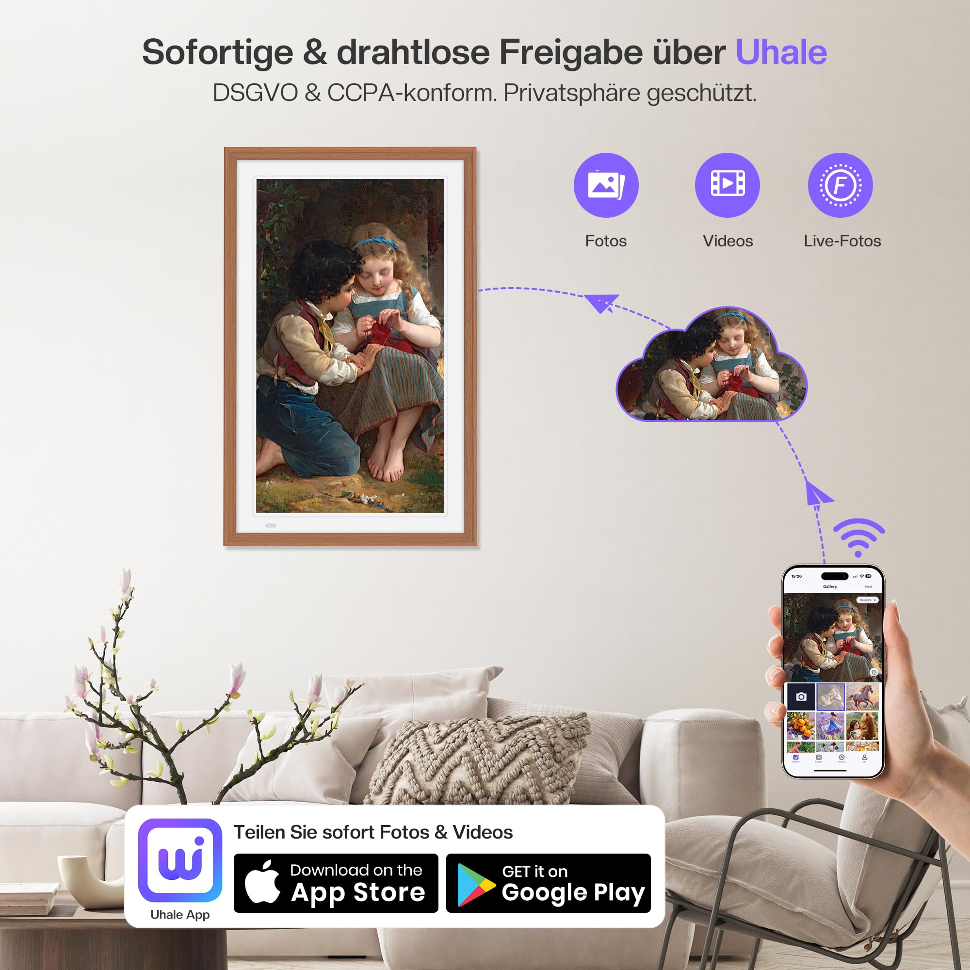 Cornice portafoto digitale da 64 GB, 21,5 pollici, con telecomando, FHD 1920 x 1080P, IPS, rotazione automatica, per condividere foto e video istantaneamente