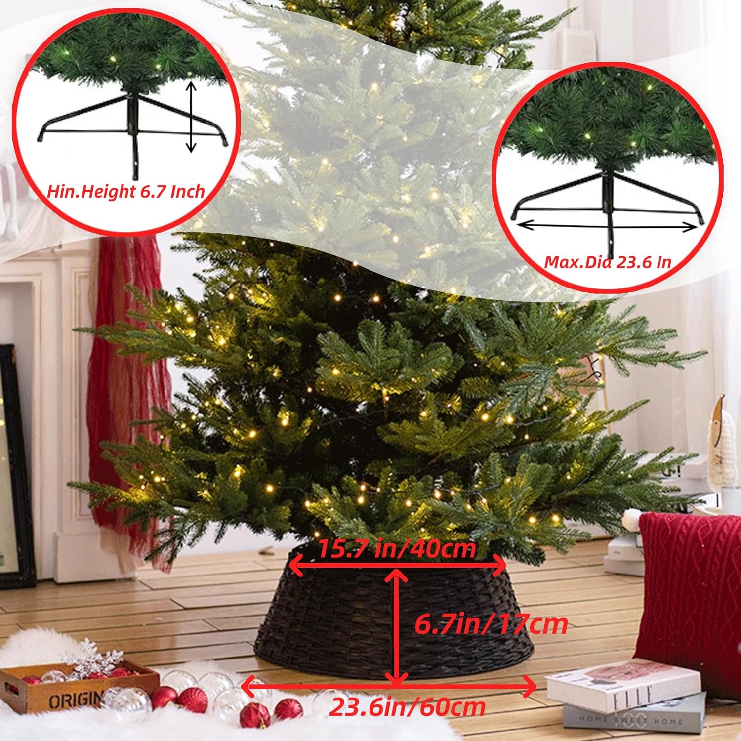 Christmas Tree Collar, Christmas Tree Skirt Woven Rustic for Artificial Christmas Trees, Fordable Wicker Rattan Tree Collar, Christmas Tree for Christmas Tree Decoration