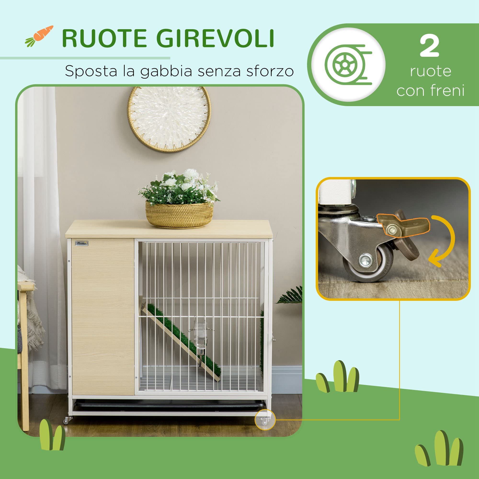 PawHut 2 IN 1 Conigliera in Truciolato e Acciaio con Vassoio Estraibile e Serbatoio d'Acqua, 78x52.5x76.5 cm