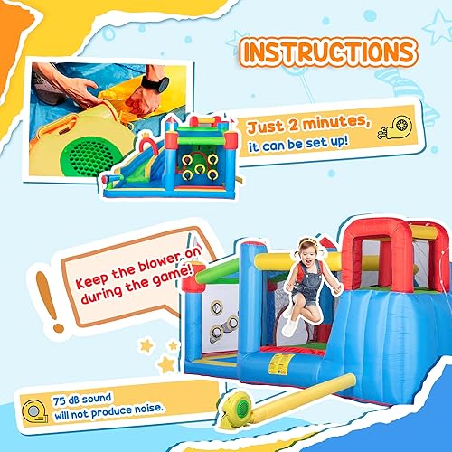 Miniatura 6 de Outsunny Casa inflable de la despedida 6 en 1 con la diapositiva, la pared de escalada, el cañón de agua y más, tobogán acuático inflable para los