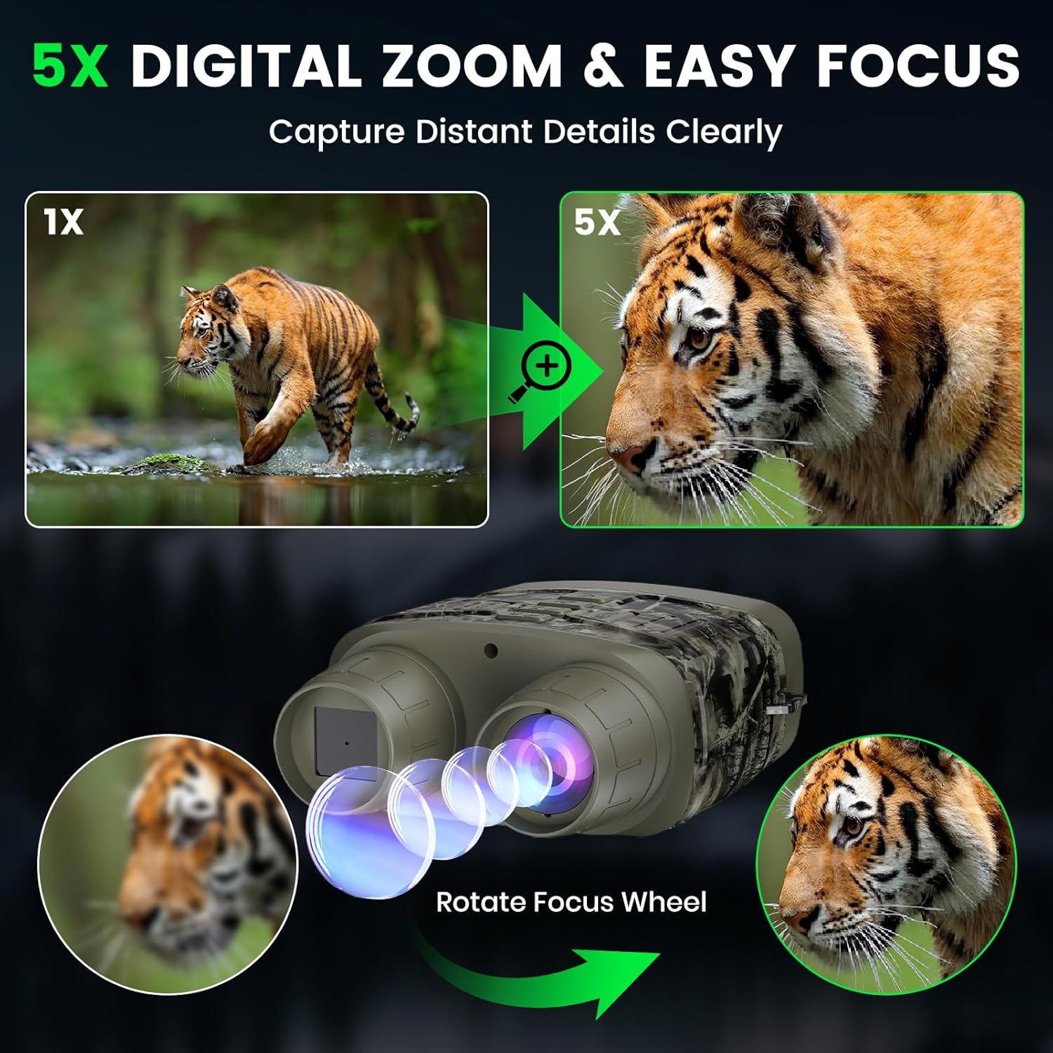4K Night Vision Goggles for Adults, Night Vision Binoculars with 5000mAh Rechargeable Battery and 32GB Card, 3" HD Screen for Wildlife Observation, Hunting and Security - Image 4