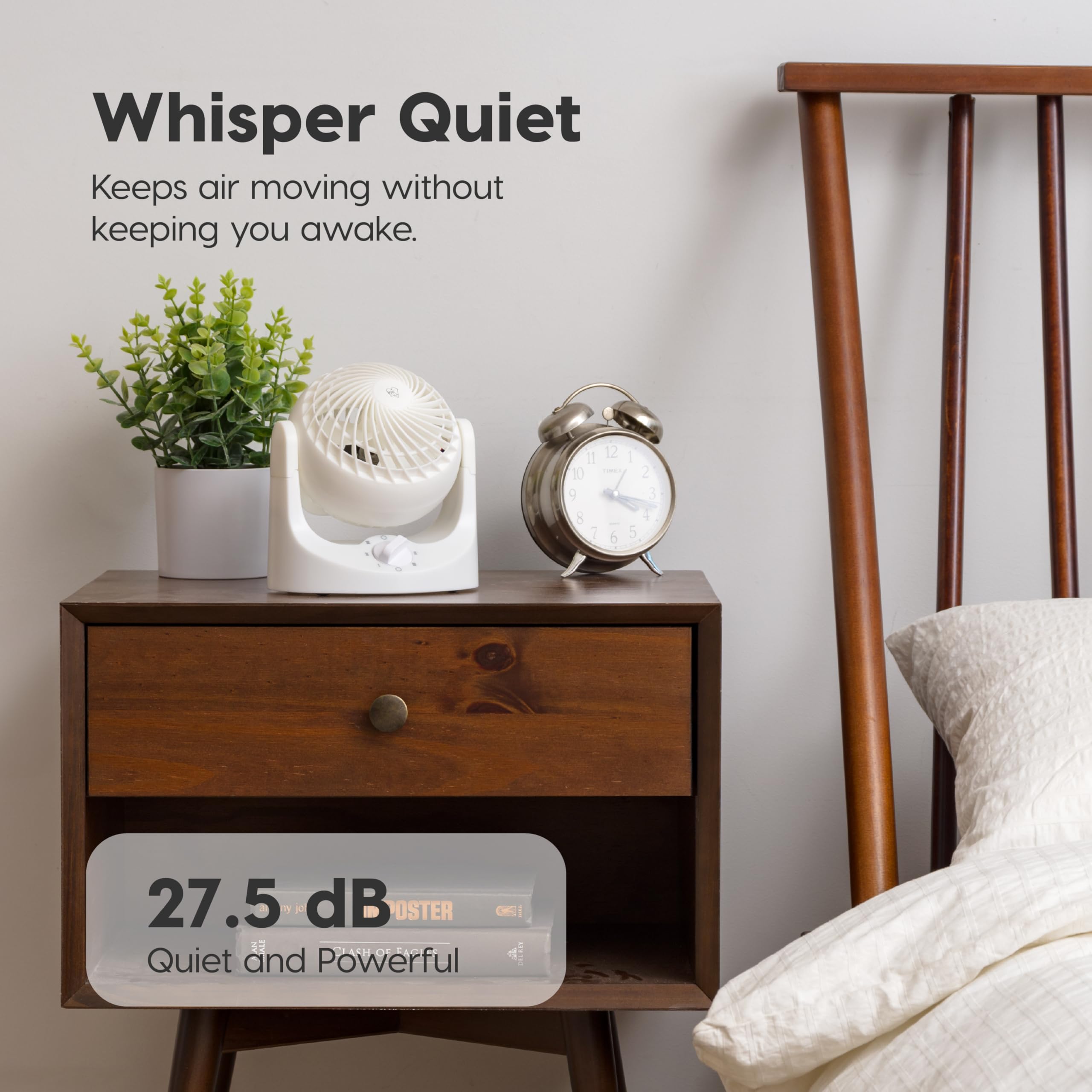 Iris Ohyama Woozoo Ventilatore da tavolo, 7,4 m³/min, inclinazione verticale 110°, bianco, 3 velocità, silenzioso, ideale per camera da letto, cucina, raffreddamento ad aria, potente, made in Francia