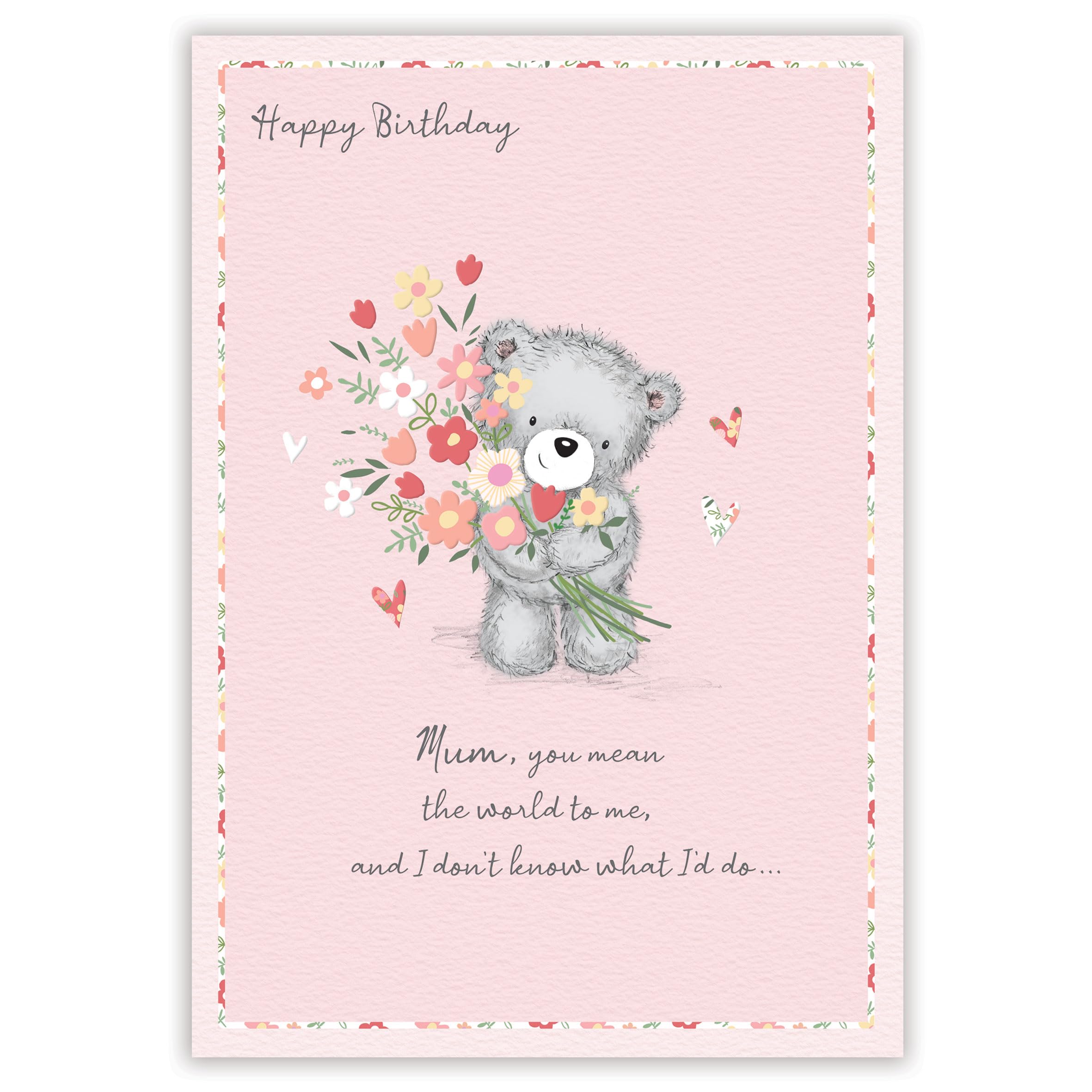 Piccadilly Greetings Birthday Card Mum - Birthday Card Mum - Cute Teddy Bear Floral Design - 9 x 6 inches