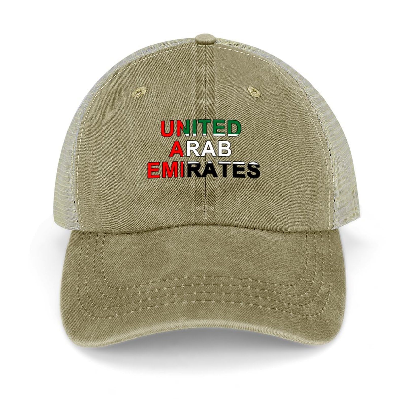 Yelolyio Outdoor Cap Men's Mesh Back Ballcap United Arab Emirates Flag Cotton Caps United Arab Emirates Caps Baseball Caps Fishing Hats Mesh Caps Outdoor Sports Caps Khaki