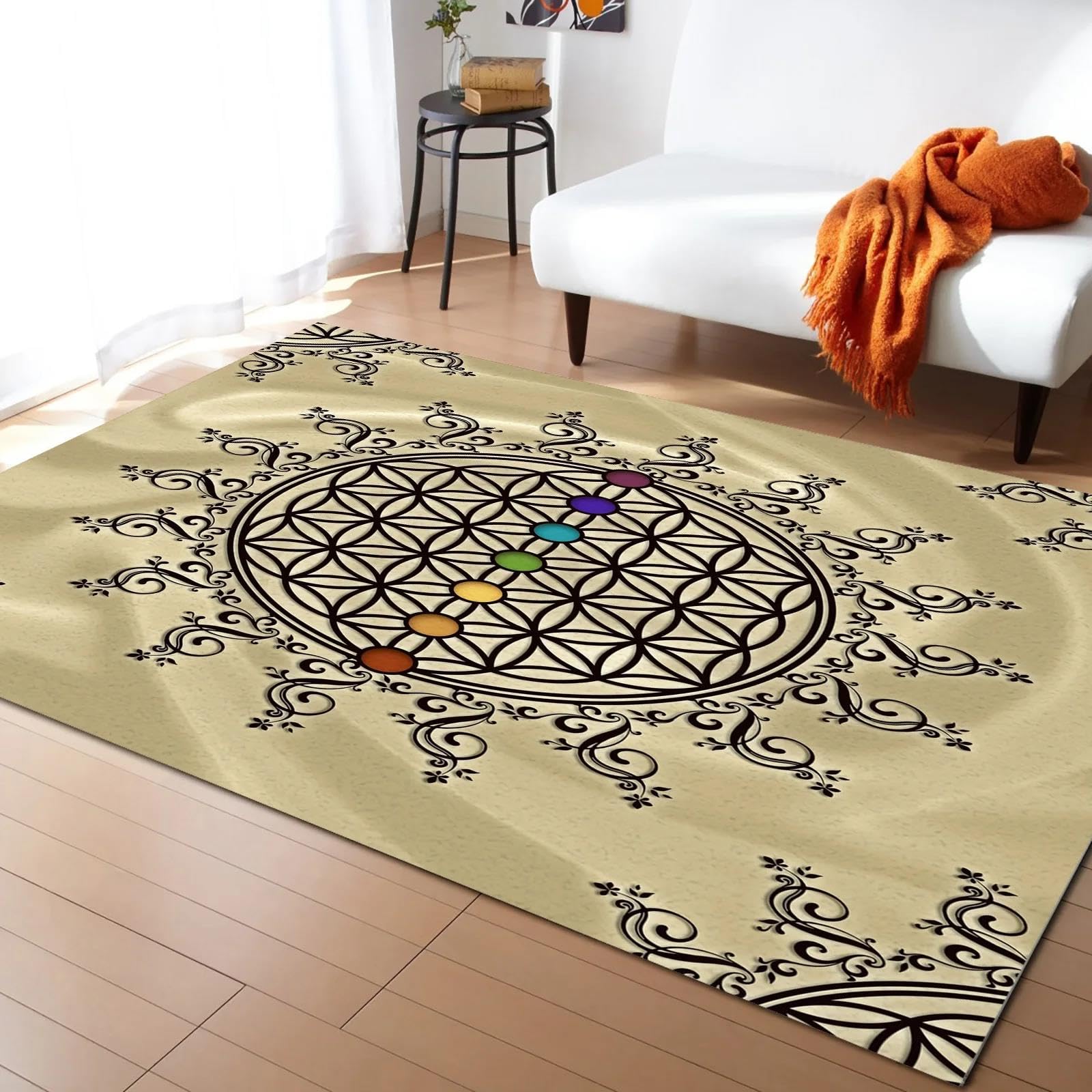 Tapis Fleur de Vie pour yoga et méditation, grand format 3D pour salon et chambre