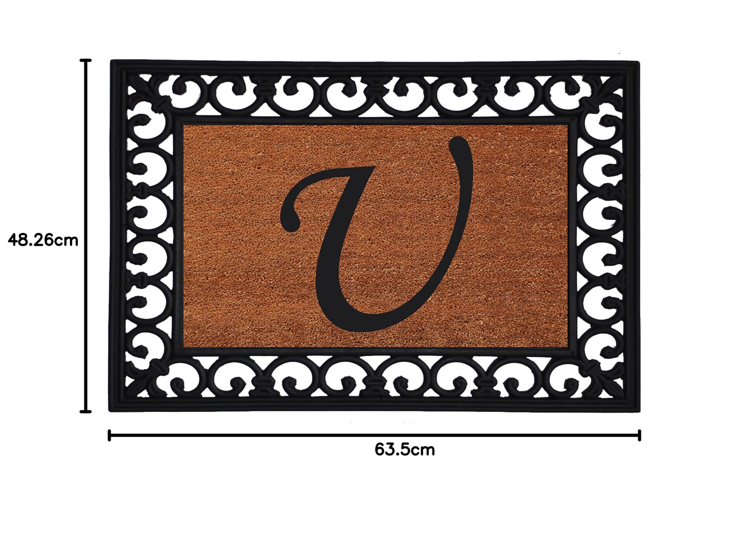 Home & More 180041925U Paillasson monogrammé lettre U, 48,3 x 63,5 x 1,5 cm, naturel/noir