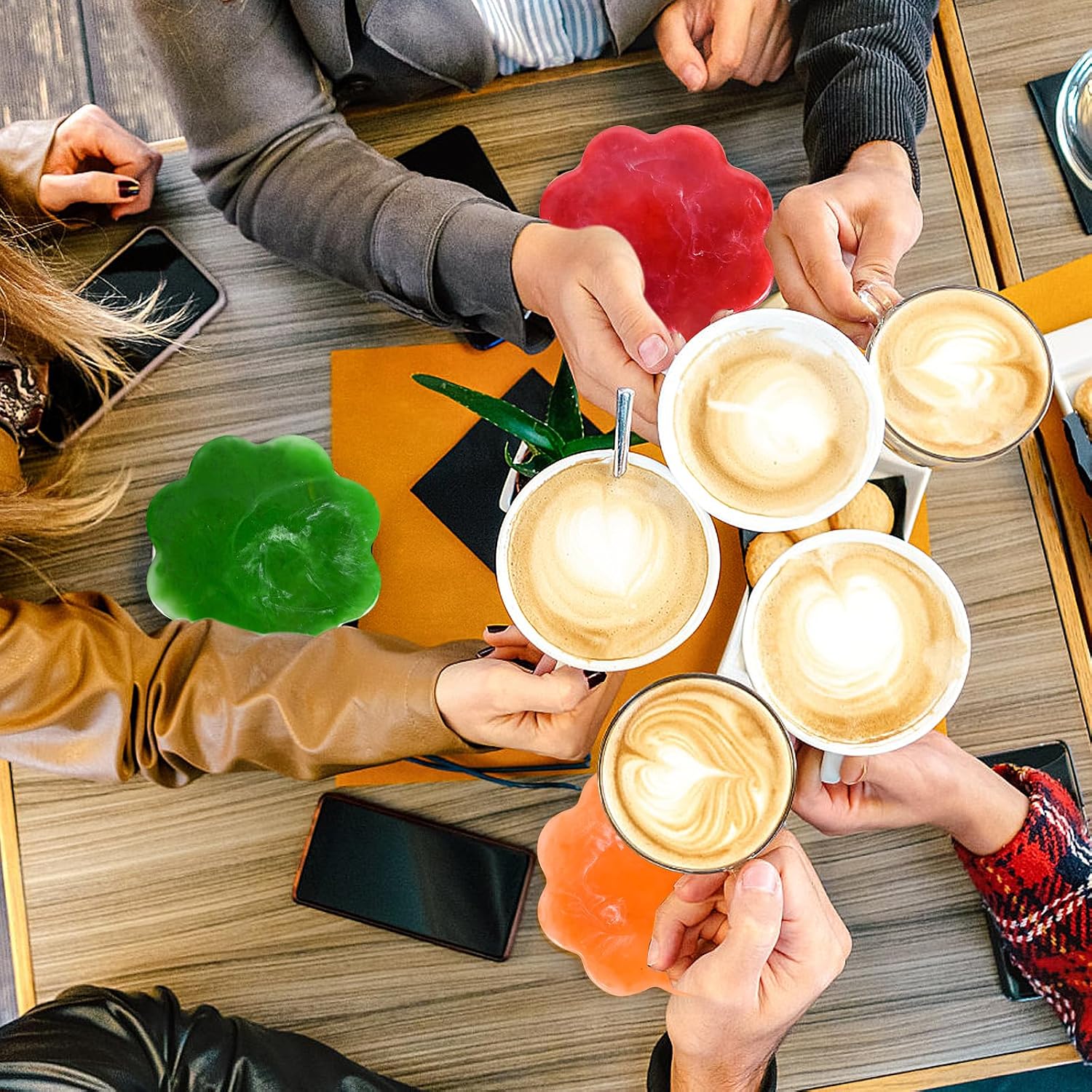 12 Pcs Colorful Resin Coaster 4.3 Inches Boho Scalloped Edge Round Non-Slip Table Coasters Heat Resistant Coaster for Coffee Table Home Decoration Gift Desktop Protection