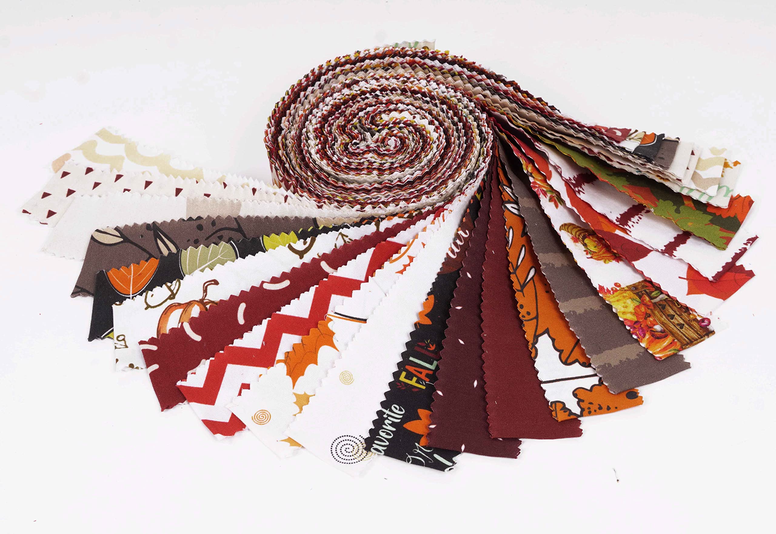 Soimoi 40Pcs Autumn Fall Theme Print Precut Fabrics Strips Roll Up 1.5x42inches Cotton Jelly Rolls for Quilting - Multicolor