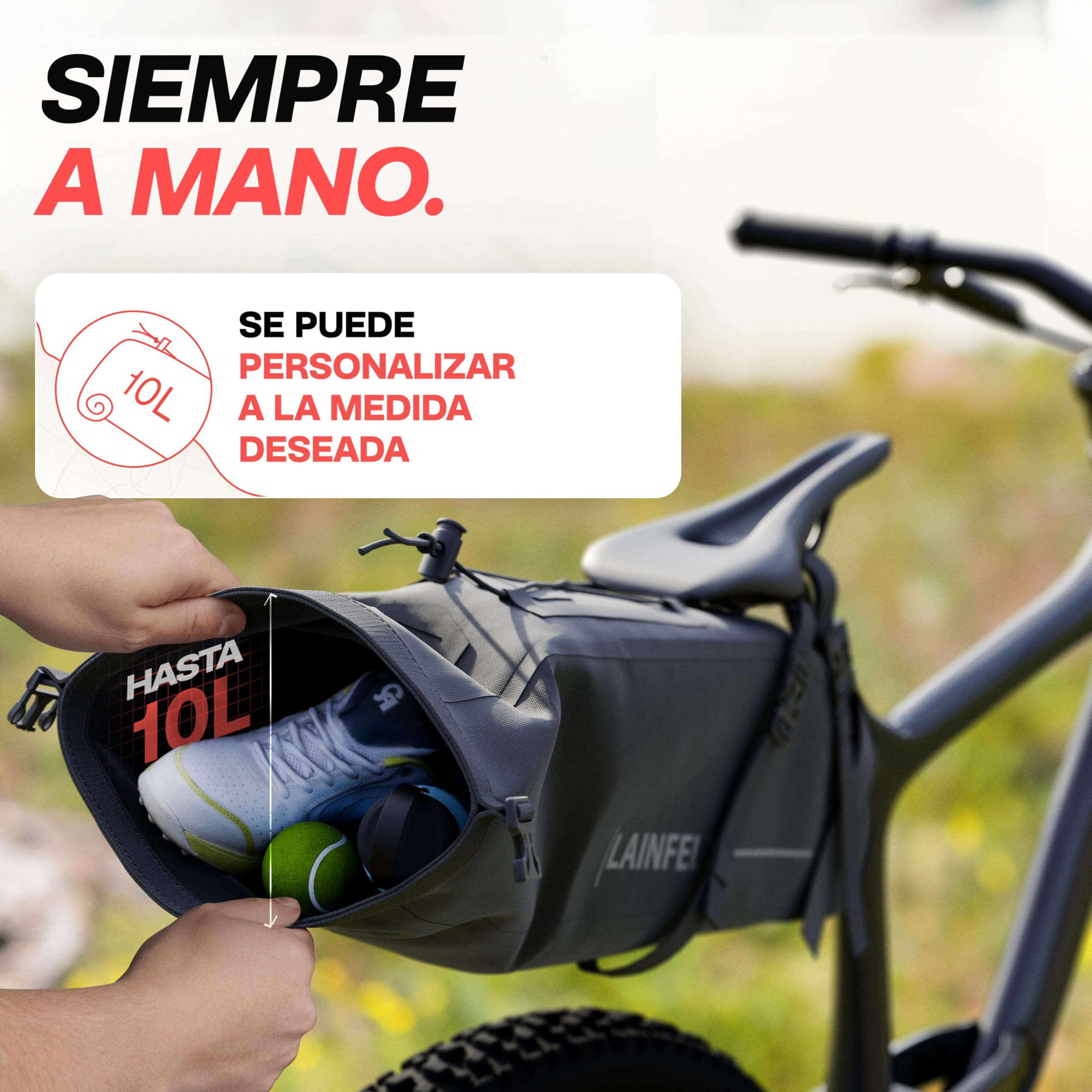 LAINFELD Alforjas para sillín de bicicleta [10 litros] | 100% impermeable | estampado reflectante - Bikepacking E-Bike MTB Gravel Bike Road Bike Alforjas