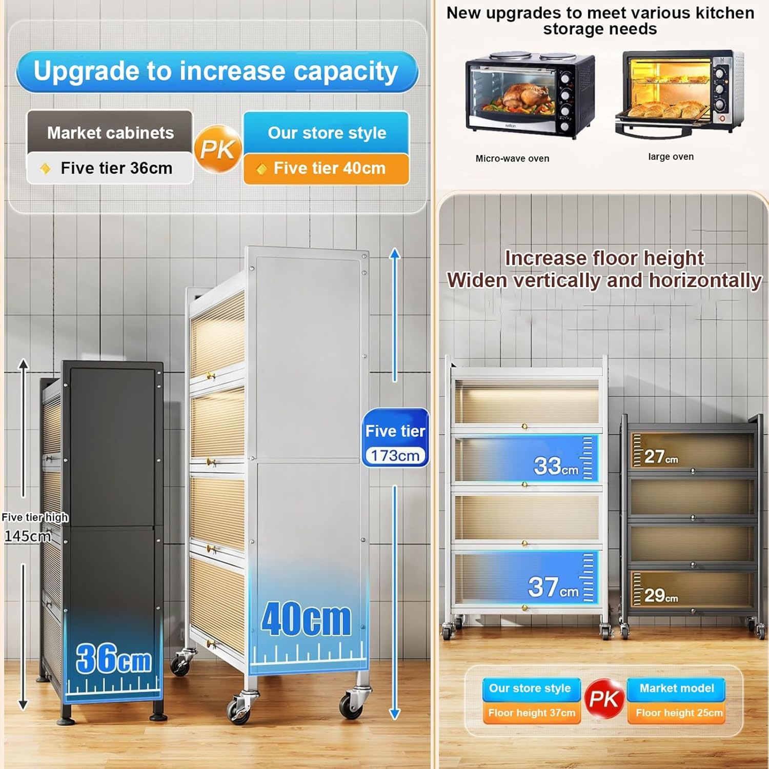 Dual Door Kitchen Storage Cabinet with Metal Shelves, 6-Layer Organizer for Garage, Pantry & Home – Perfect for Spices, Pots & Pans (60cm/24in, Versatile Design)