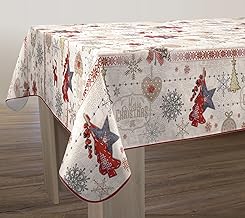 Le linge de Jules Stain-Resistant Tablecloth Merry Christmas Rectangular 150 x 200 cm Burgundy, Taupe, Gold