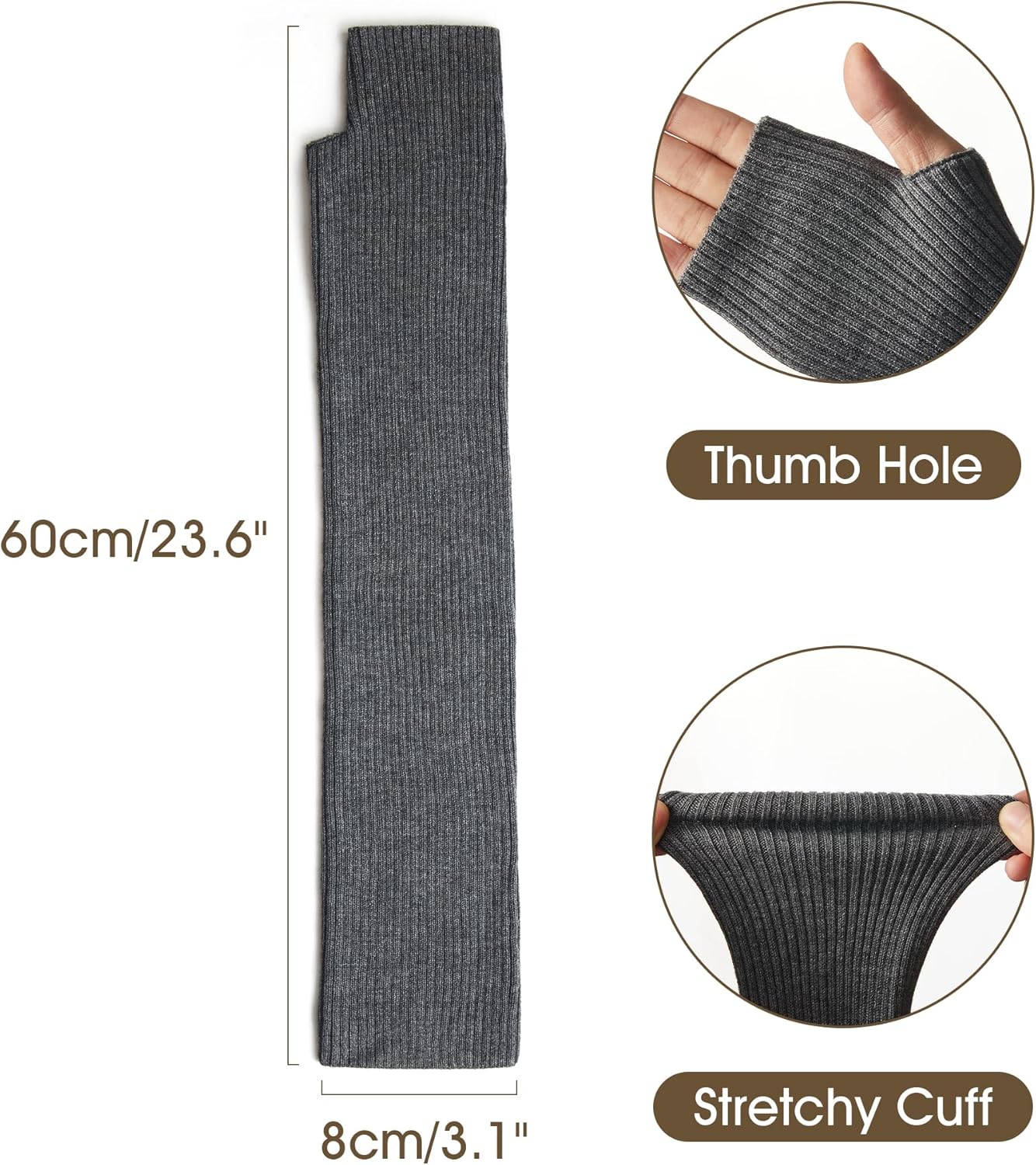 COOLJOB Wool Blend Arm Warmers for Women Knitted Warm Long Fingerless Gloves Winter Soft Stretchy Mittens with Thumb Hole - Image 5