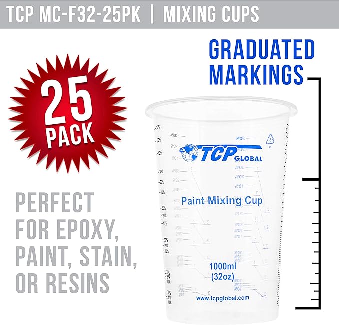 TCP Global Vasos Medidores Plásticos 1000ml - Paquete de 25 miniatura 3