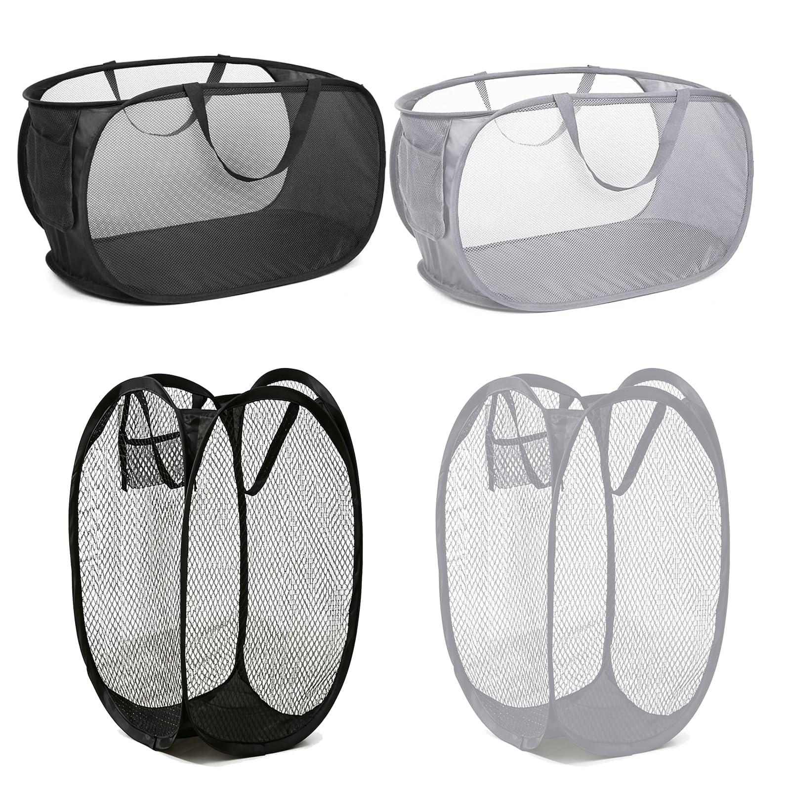 Collapsible Laundry Baskets 4 Pack 70L Pop Up Washing Basket Hamper with Reinforced Handles and Side Pocket, Foldable Clothes Basket for Bathroom, Bedroom, Dorm, Travel
