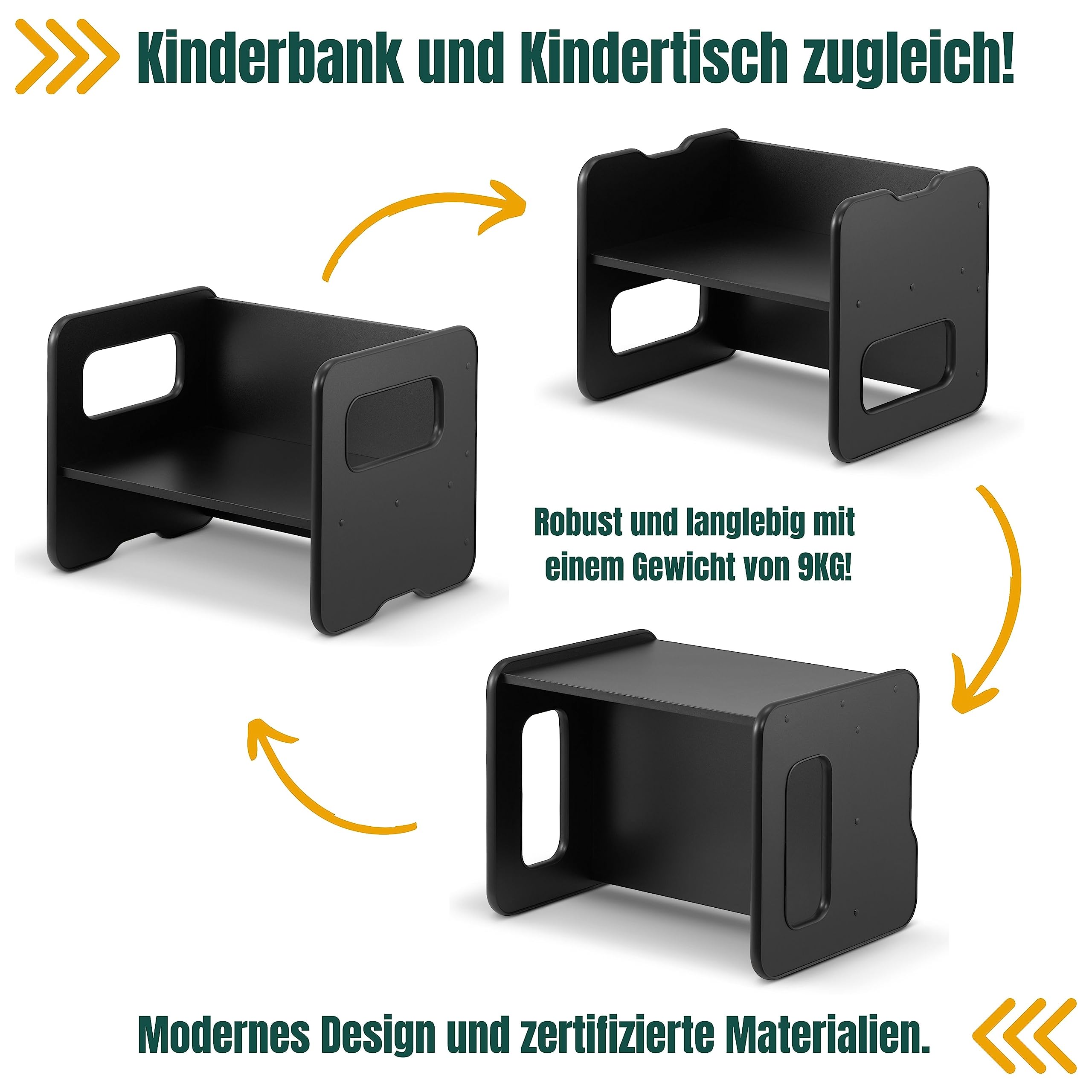 defiPad Sitzbank für Kinder | Kindersitzbank durch Drehen als Kindertisch verwendbar | Sitzbank Holz mit 2 Sitzhöhen | Kinder Tisch Funktion | Kindersitzgruppe Element |