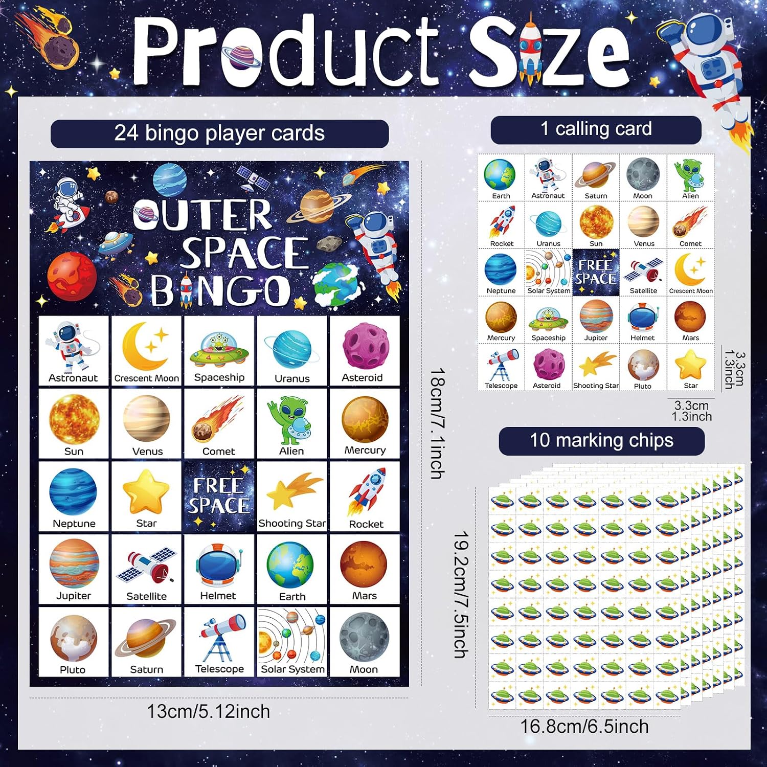 Shappy 35 Pcs Outer Space Party Bingo Cards 24 Players Outer Space Birthday Party Games Bingo Games for Adults Family Activities Birthday Wedding Party Favors Gifts image 2