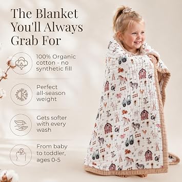 Organic Cotton Muslin Baby Blanket for Boys and Girls - Luxurious Soft Toddler Quilt for Swaddling - Gender Neutral Blanket - Baby and Toddler Gift - Neutral Star