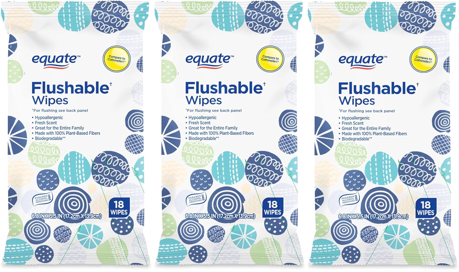 Equate Flushable Wipes 18 Count Pack of 3 Health & Household