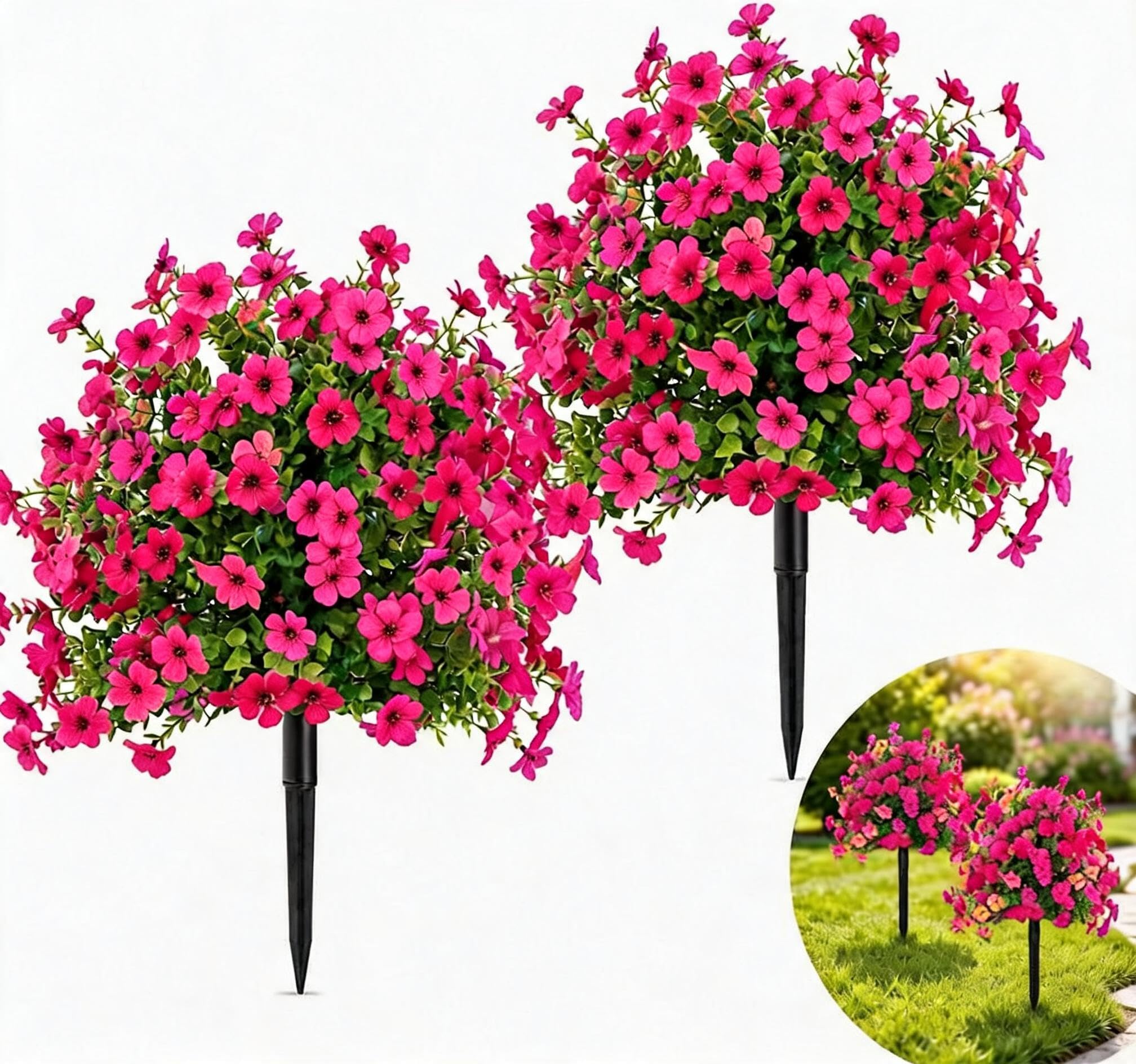 2 Pièces Boules de Buis Artificiel Extérieur 60 cm Anti-UV Piquets pour Déco Jardin,Rouge