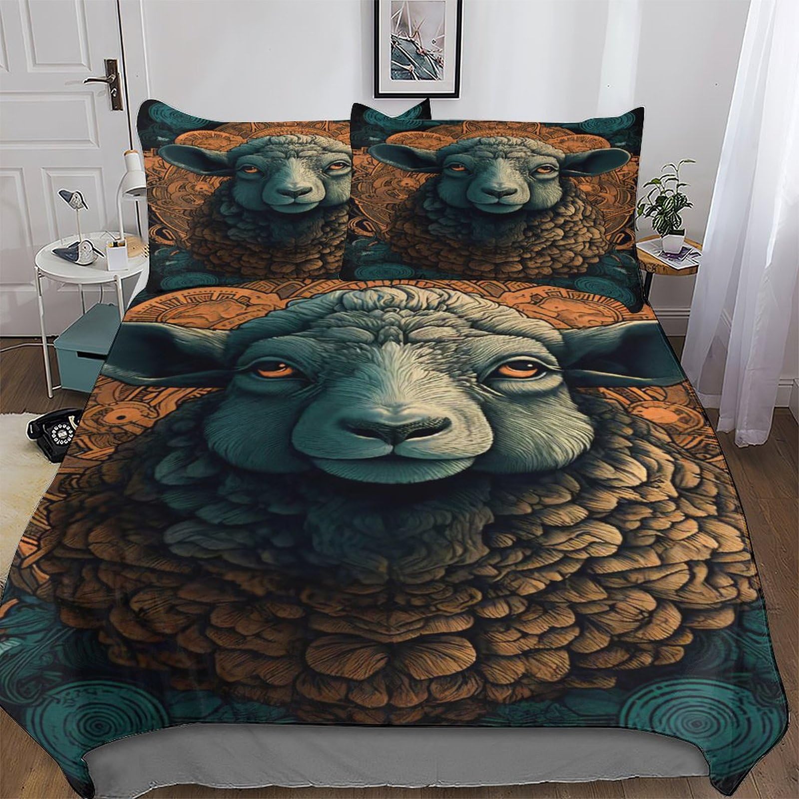 Parure de lit mouton 2 pièces pour chambre enfant, housse couette 135x200 cosy